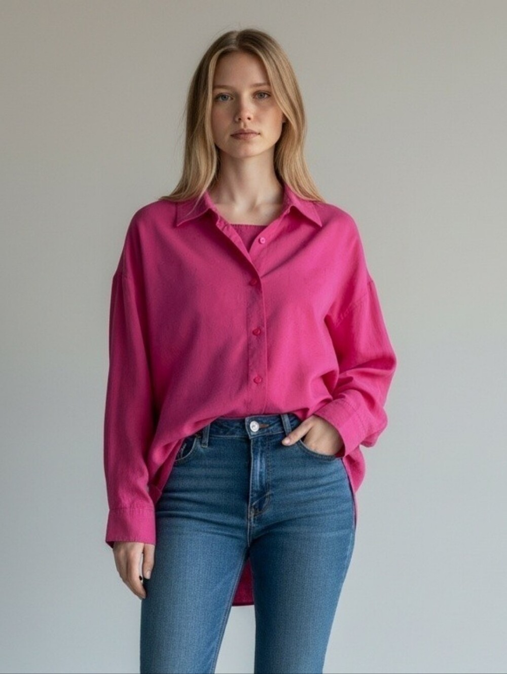 Babaton Aritzia XL Fuchsia 100% TENCEL Lyocell Oversized Button-Up Blouse